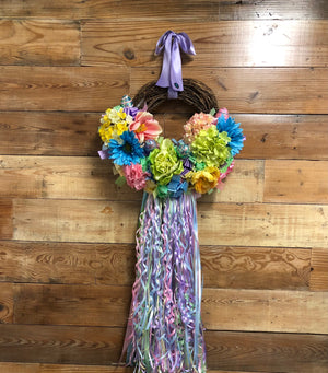 Floral Easter Wreath with Ribbons 