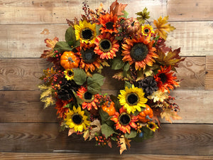 Sunflower Fall Wreath - autumn colors just perfect for Thanksgiving & fall