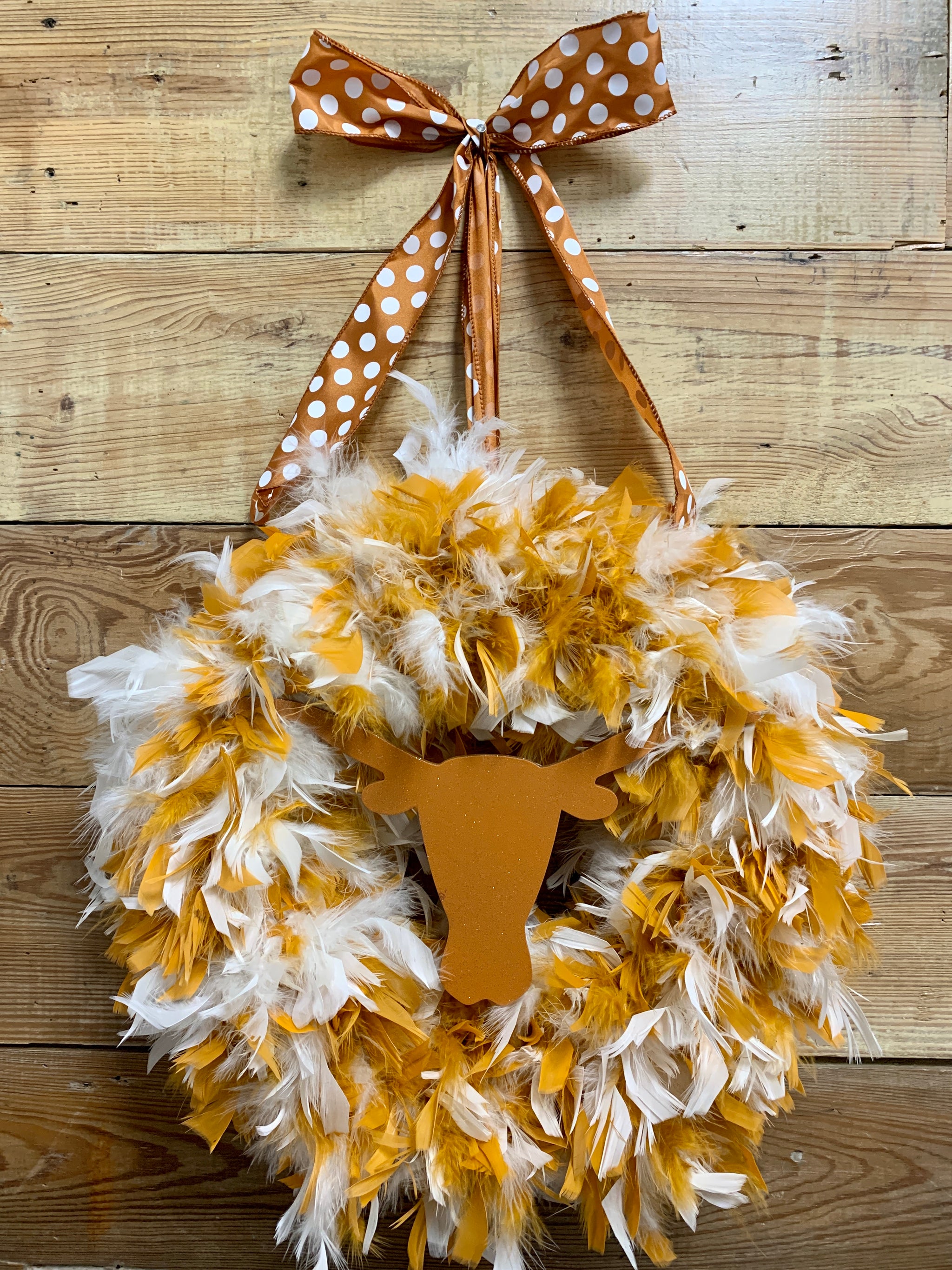UT Longhorn Feather Wreath - Bonnie Harms Designs