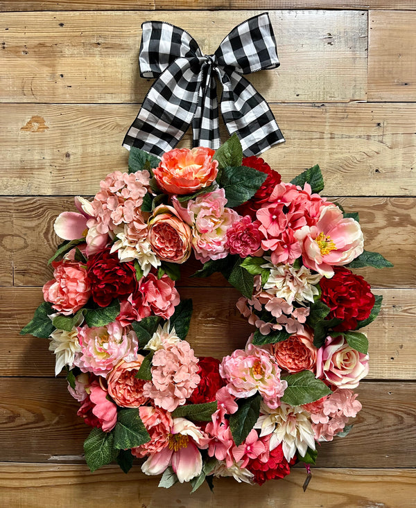 Red and Pink Peony Valentine's Day Wreath - Bonnie Harms Designs