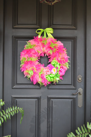 Ooh La La Pink and Lime Feather Spring Wreath with Fiesta Paper Flowers