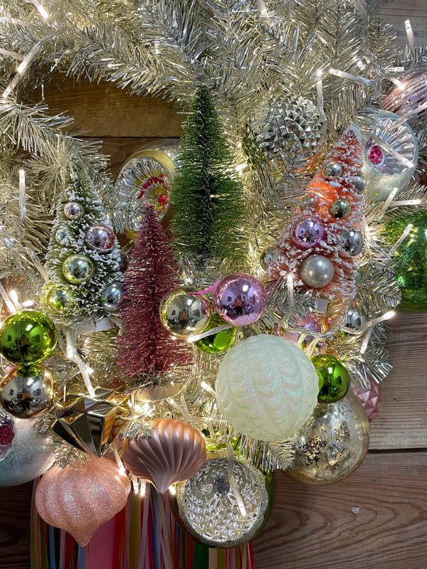 Tinsel Christmas Tree with Vintage Shiny Brite Ornaments