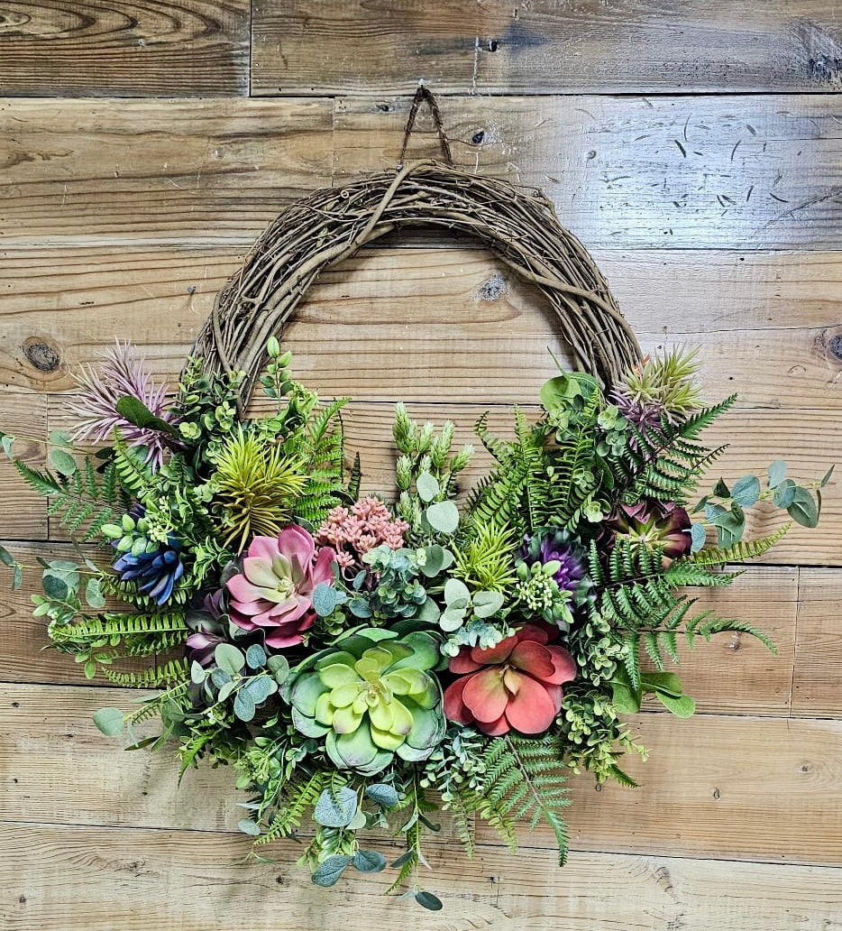 succulent door wreath Succulent & Fern Wreath