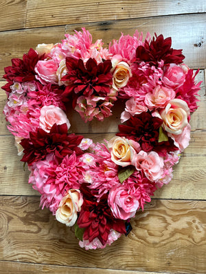 Pink Rose Heart Shaped Wreath