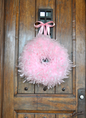 Feather Baby Girl Wreath - Pink Baby Girl Wreath -  Bonnie Harms Designs