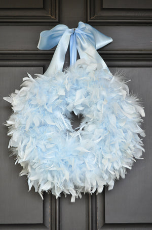 Feather Baby Boy Wreath - Baby Blue Wreath - Bonnie Harms Designs