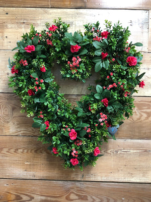 Roses are Red Heart Boxwood Wreath
