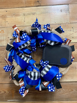 RVHS Blue and Black Burlap Wreath - Bonnie Harms Designs