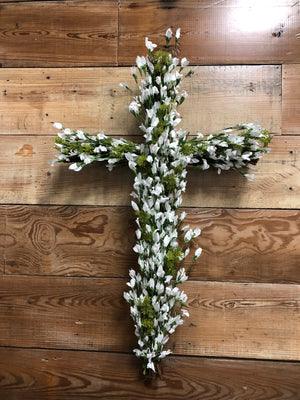 White Silk Floral Cross Wreath