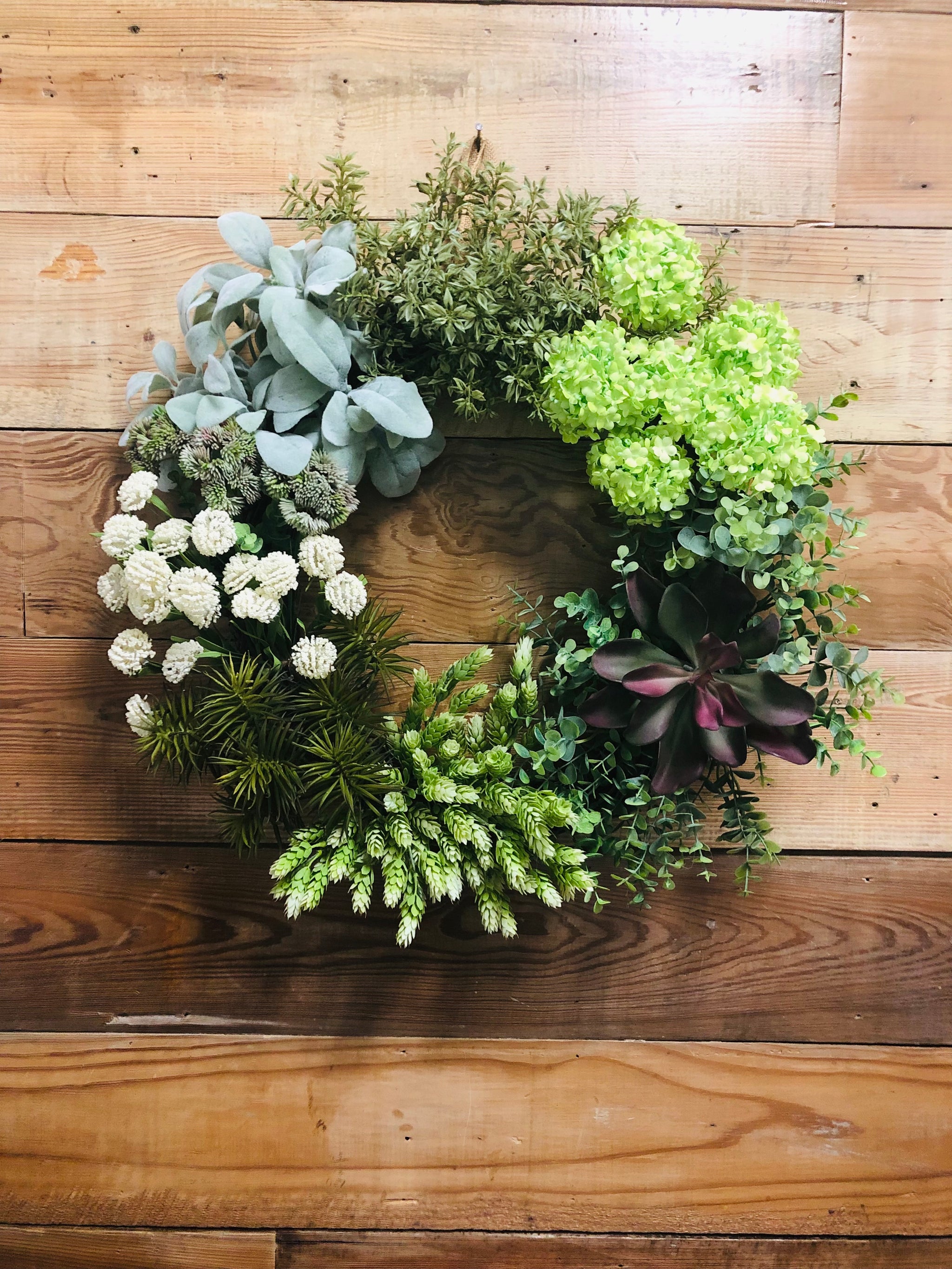 succulent front door wreath Succulent Greenery Wreath