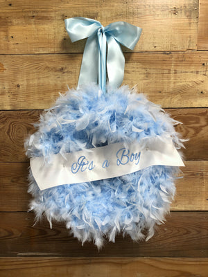 It's A Boy Feather Wreath - Baby Boy Wreath - Bonnie Harms Designs