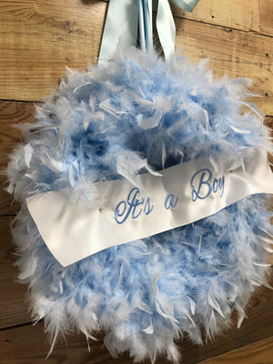 It's A Boy Feather Wreath - Baby Boy Wreath - Bonnie Harms Designs